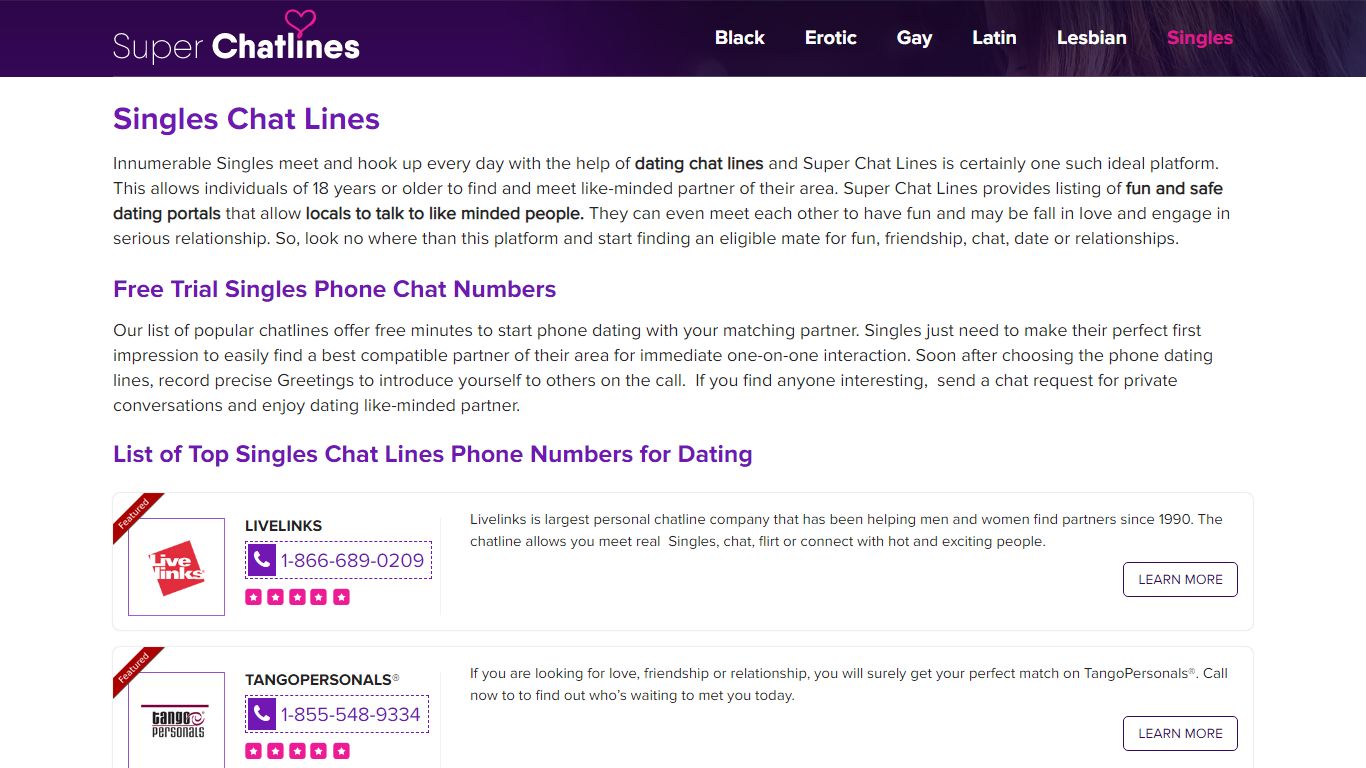Singles Chat Lines: Phone Dating Free Trial Numbers for Singles